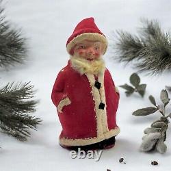 Rare 1940's Antique German Santa Paper Papier Mache Flocked Rare Form