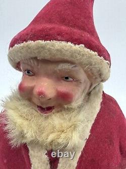 Rare 1940's Antique German Santa Paper Papier Mache Flocked Rare Form