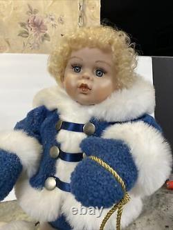 Rare 20 Vtg Santa's Best Animated Girl Snowsuit Doll Seal Sled Blonde Curly