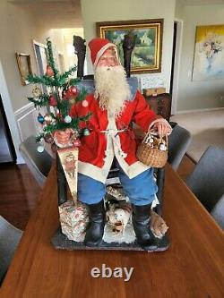 Rare 34 Antique German Nodding Seated Santa Claus Clockwork Store Display 1890