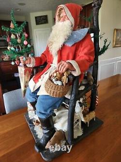 Rare 34 Antique German Nodding Seated Santa Claus Clockwork Store Display 1890