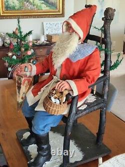 Rare 34 Antique German Nodding Seated Santa Claus Clockwork Store Display 1890