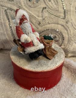 Rare Antique German Christmas Santa Claus Candy Box Container Mica Snow