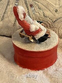 Rare Antique German Christmas Santa Claus Candy Box Container Mica Snow