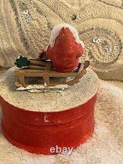 Rare Antique German Christmas Santa Claus Candy Box Container Mica Snow