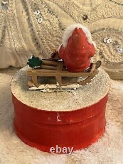 Rare Antique German Christmas Santa Claus Candy Box Container Mica Snow