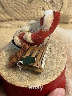 Rare Antique German Christmas Santa Claus Candy Box Container Mica Snow