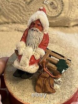 Rare Antique German Christmas Santa Claus Candy Box Container Mica Snow