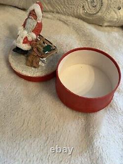 Rare Antique German Christmas Santa Claus Candy Box Container Mica Snow