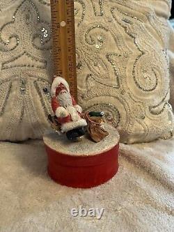 Rare Antique German Christmas Santa Claus Candy Box Container Mica Snow