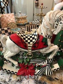 Rare Nib Mackenzie-childs Large Rocking Horse Courtly Check Christmas Figurine