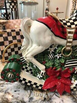 Rare Nib Mackenzie-childs Large Rocking Horse Courtly Check Christmas Figurine