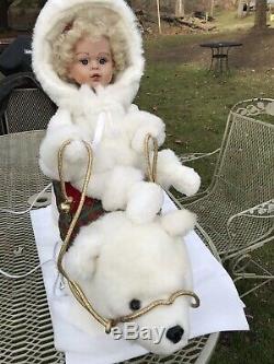 Rare Santas Best Animated Christmas Polar Bear With Girl Doll Riding(Reindeer)