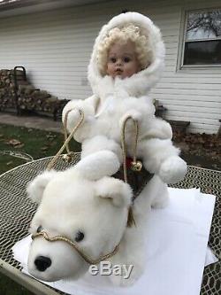 Rare Santas Best Animated Christmas Polar Bear With Girl Doll Riding(Reindeer)
