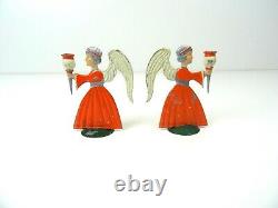 Rare Small Original Pair German Antique Christmas Angeles Candle Holders 1890