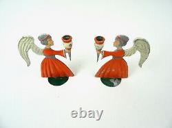 Rare Small Original Pair German Antique Christmas Angeles Candle Holders 1890