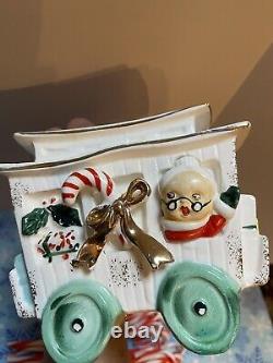 Rare! Vintage Christmas Santa & Mrs Claus Train Figurines Orion Japan 1959