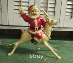 Rare Vintage Hard Plastic Santa Riding a Reindeer Light / Christmas Season