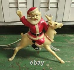 Rare Vintage Hard Plastic Santa Riding a Reindeer Light / Christmas Season