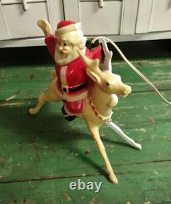 Rare Vintage Hard Plastic Santa Riding a Reindeer Light / Christmas Season