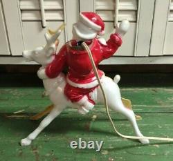 Rare Vintage Hard Plastic Santa Riding a Reindeer Light / Christmas Season