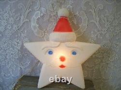 Rare Vintage Union Products Star Santa Face Light Up Blow Mold Works