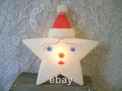 Rare Vintage Union Products Star Santa Face Light Up Blow Mold Works