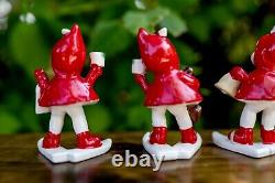 Rare Vtg 50s Christmas Santa Pixie Girl NOEL Skier Letters Candle Holders Japan