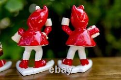 Rare Vtg 50s Christmas Santa Pixie Girl NOEL Skier Letters Candle Holders Japan