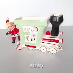 Rare Vtg Ucagco Christmas planter vase Santa pixie elf hanging on train Japan