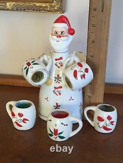 Rare vtg Capri Creations drunk Santa Claus decanter shot glass mugs Xmas Japan