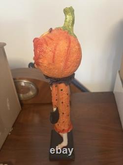 Retired Debra Schoch Halloween Pumpkin Girl Paper Mache With Black Cat Bag 17.5H