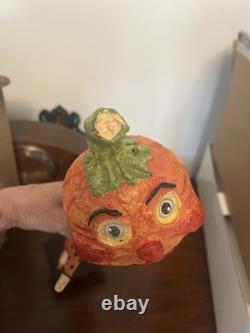 Retired Debra Schoch Halloween Pumpkin Girl Paper Mache With Black Cat Bag 17.5H