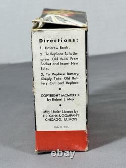 Rudolph Red Nose Reindeer Flashlight Vintage 1939 with Box, Non-Working READ
