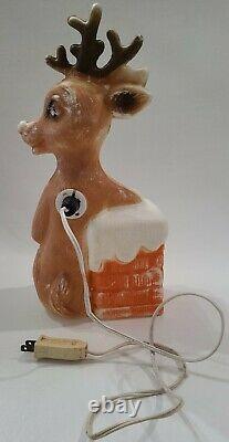 Rudolph Reindeer Plastic Blow Mold Vintage Christmas Chimney Light Up 14 tall