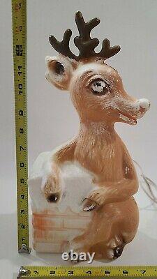 Rudolph Reindeer Plastic Blow Mold Vintage Christmas Chimney Light Up 14 tall