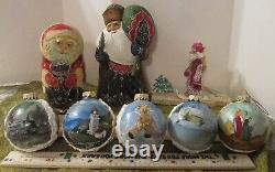 Russian Ceprueb Nocag Santa Skiing painted Christmas Ornaments Signed Bum Russia