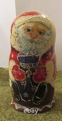 Russian Ceprueb Nocag Santa Skiing painted Christmas Ornaments Signed Bum Russia