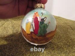 Russian Ceprueb Nocag Santa Skiing painted Christmas Ornaments Signed Bum Russia