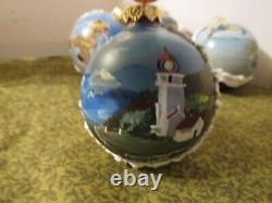 Russian Ceprueb Nocag Santa Skiing painted Christmas Ornaments Signed Bum Russia