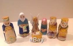 Russian Christmas Nativity Scene Set 7 Figures Hand Carved & Painted Signed Wood
