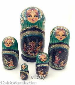 Russian Fairy Tale Firebird Nesting DOLL Hand Carved Hand Painted Babushka doll