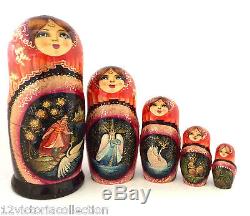 Russian Fairy Tale Tzar Saltan Nesting DOLL Hand Carved Hand Painted Babushka