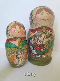 Russian Fairytale Story TURNIP Hand Painted Nesting Doll Original ARTWork Signed