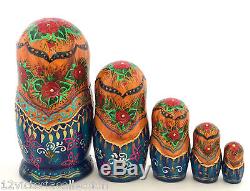 Russian Nesting DOLL Girl with a Cat Hand Carved Hand Painted Babushka