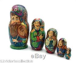 Russian Nesting DOLL'Musical Stories Fantasy Hand Carved Hand Painted Signed