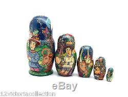 Russian Nesting DOLL'Musical Stories Fantasy Hand Carved Hand Painted Signed