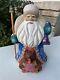 Russian Santa & Bear Wooden Hand Carved Hand Painted Village Signed By Artist