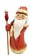 Russian Santa Wooden Hand Carved / Painted With Staff Signed 10-3/4