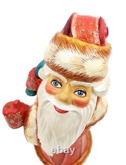 Russian Santa Wooden Hand Carved / Painted with Staff Signed 10-3/4